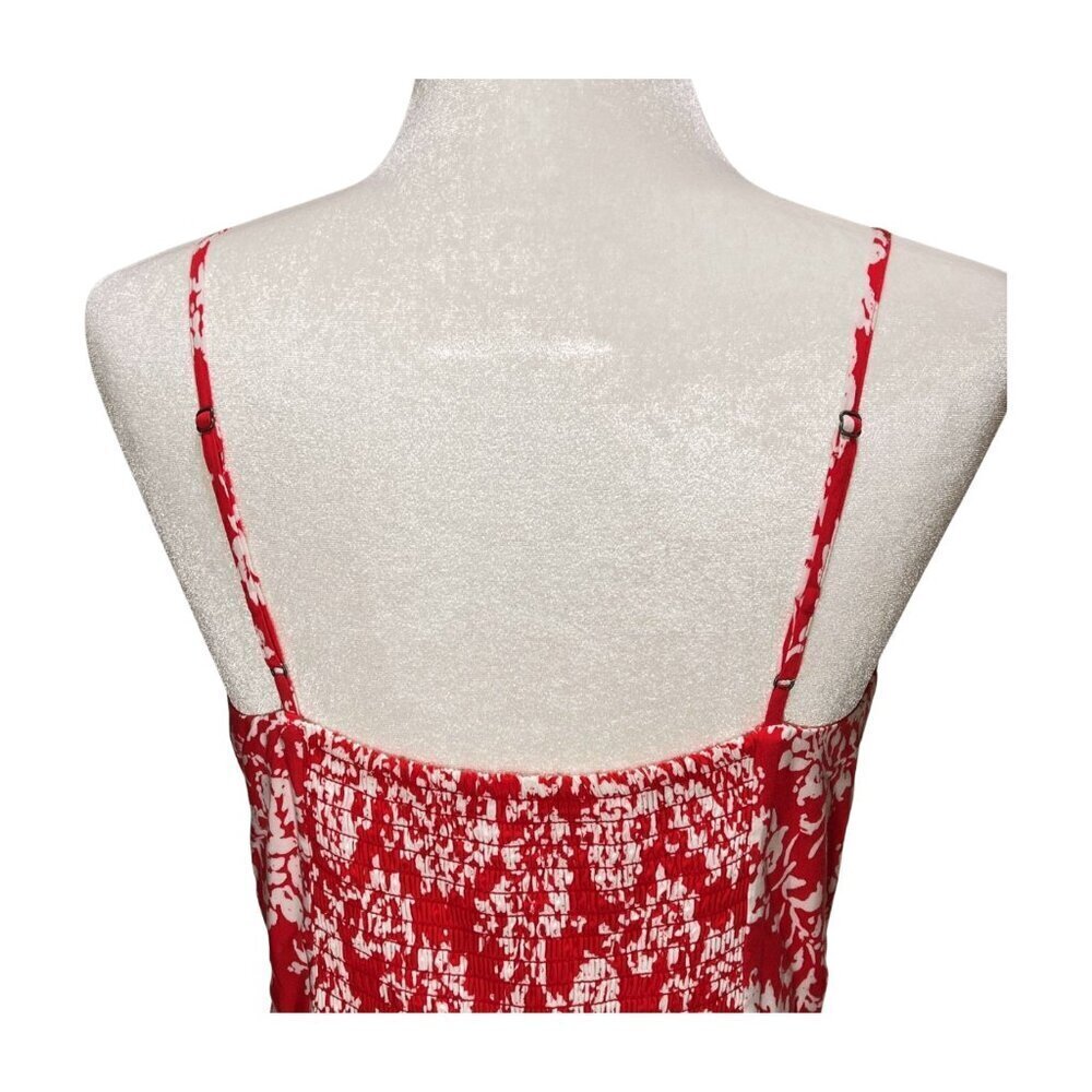 GAP Red White Floral Mini Dress Small NWT Fit Flare Spaghetti Strap Smocked Back - Picture 5 of 12